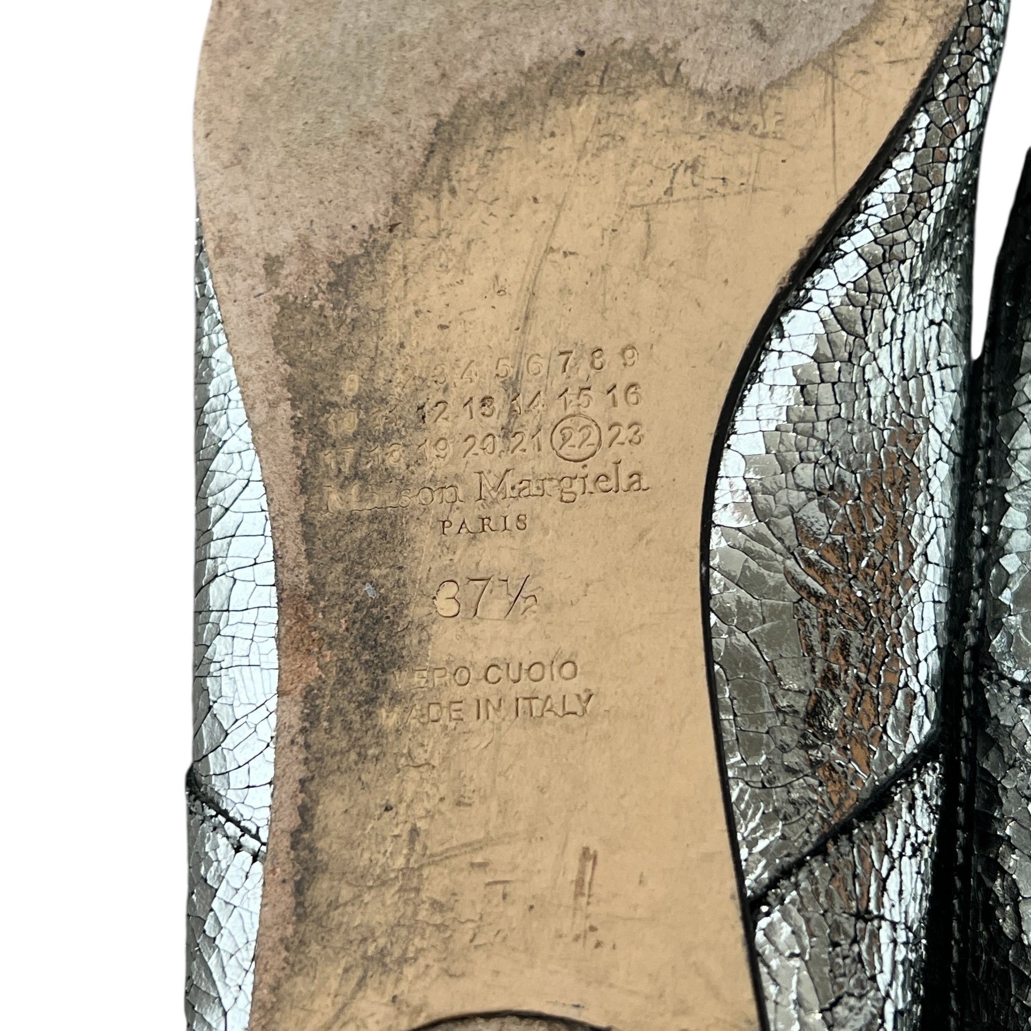 Maison Margiela Tabi Flat Crackled Metallic Leather Shoes