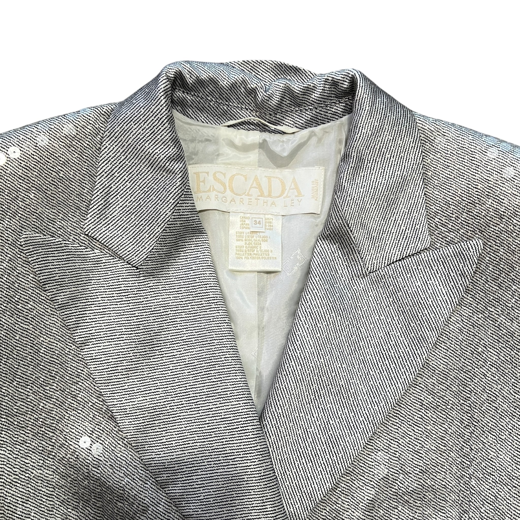 ESCADA By Margaretha Ley Sequined Glitter Silver Double Blazer