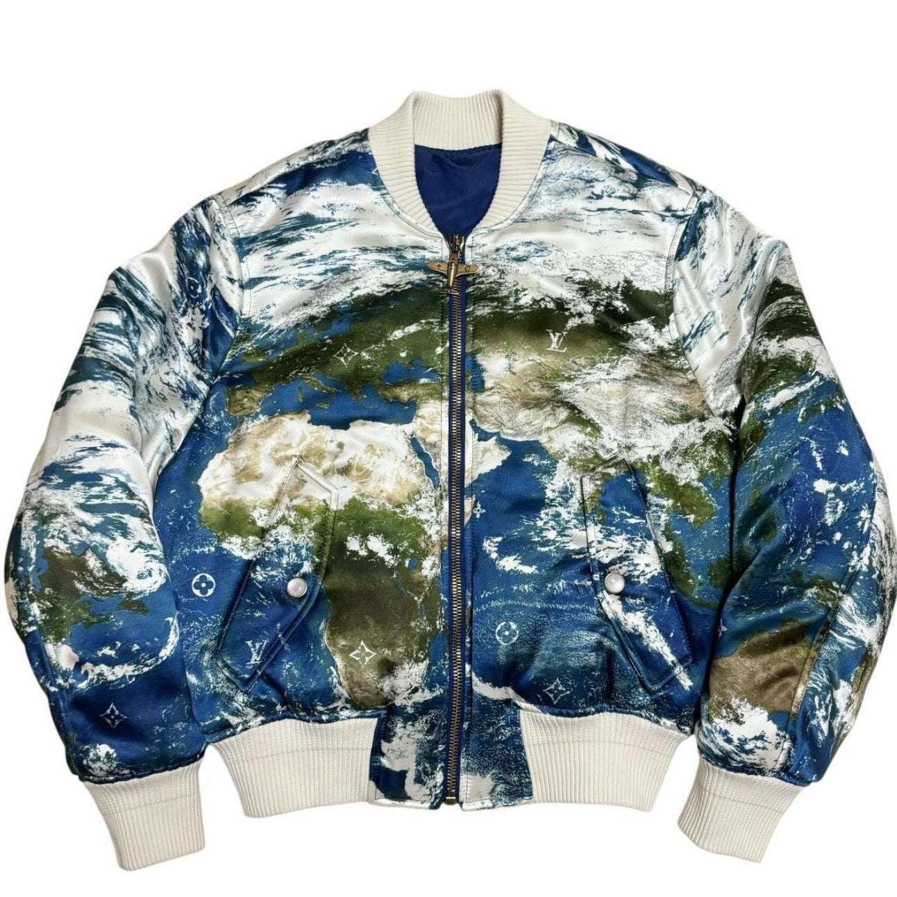 LOUIS VUITTON × Pharrell Williams 2025SS “Earth Map” Silk Bomber