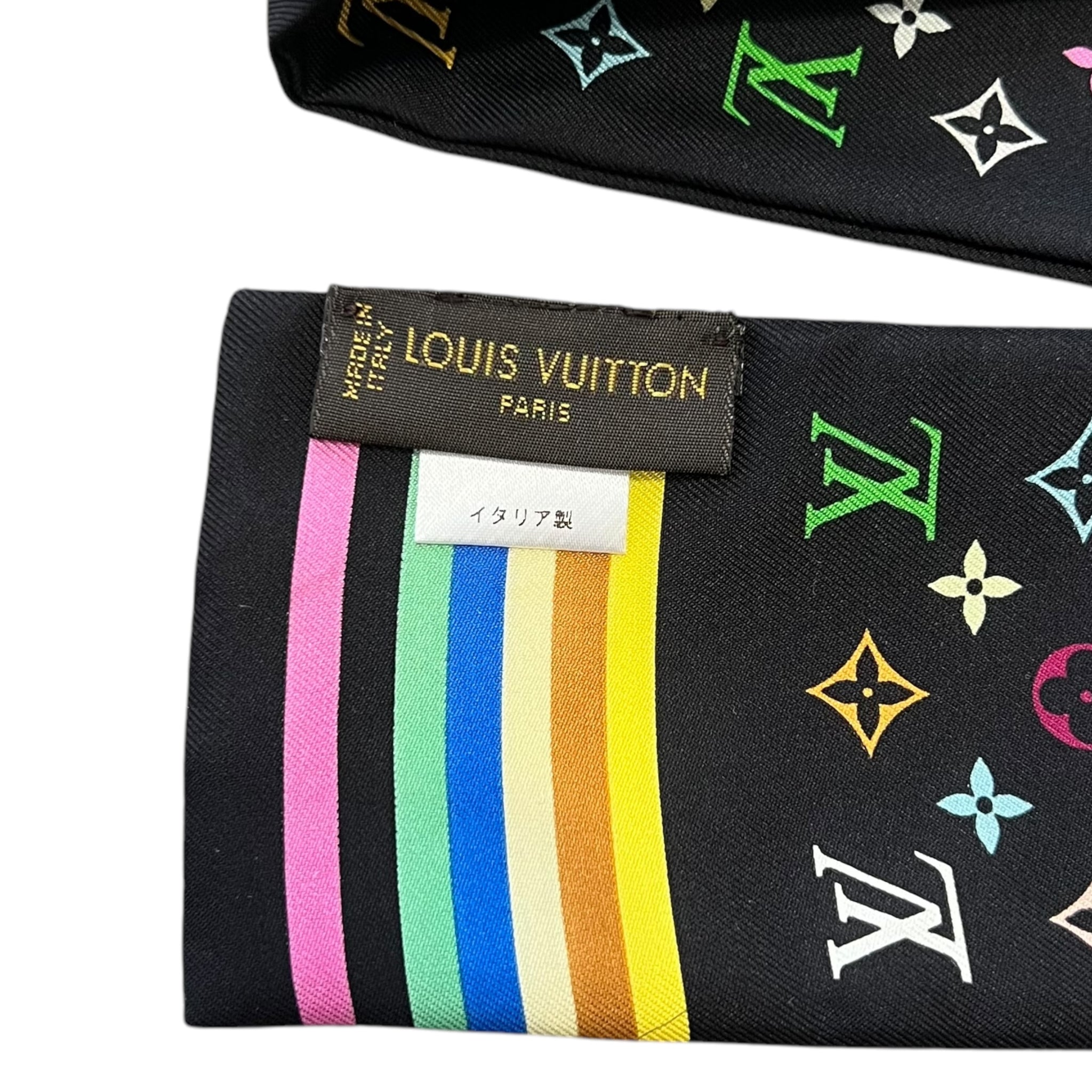 LOUIS VUITTON Bandeau Silk Noir Black Monogram Multicolor Ribbon