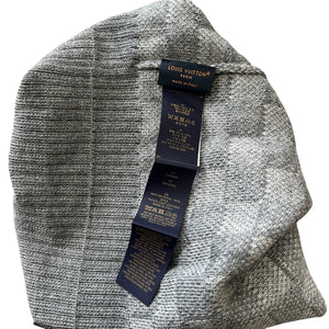 LOUIS VUITTON Neo Petit Damier Wool Beanie in Grey (Made in Italy, Calf-Leather Patch)