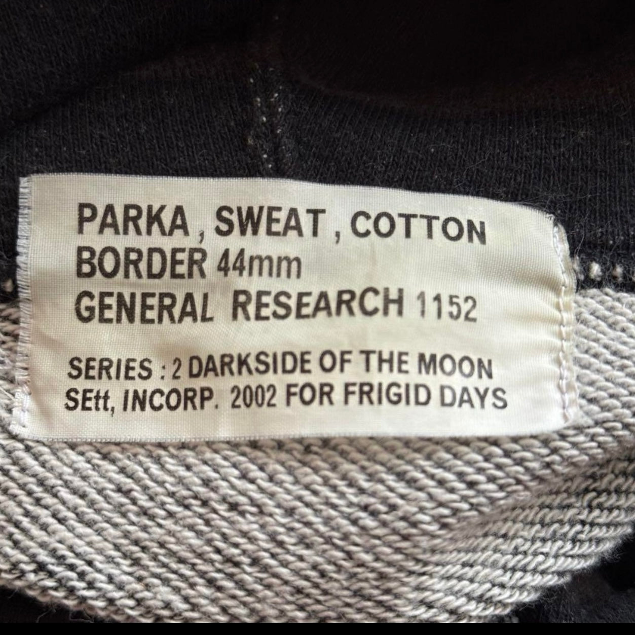 GENERAL RESEARCH 2002 44mm Border Cotton Sweat Mask Parka