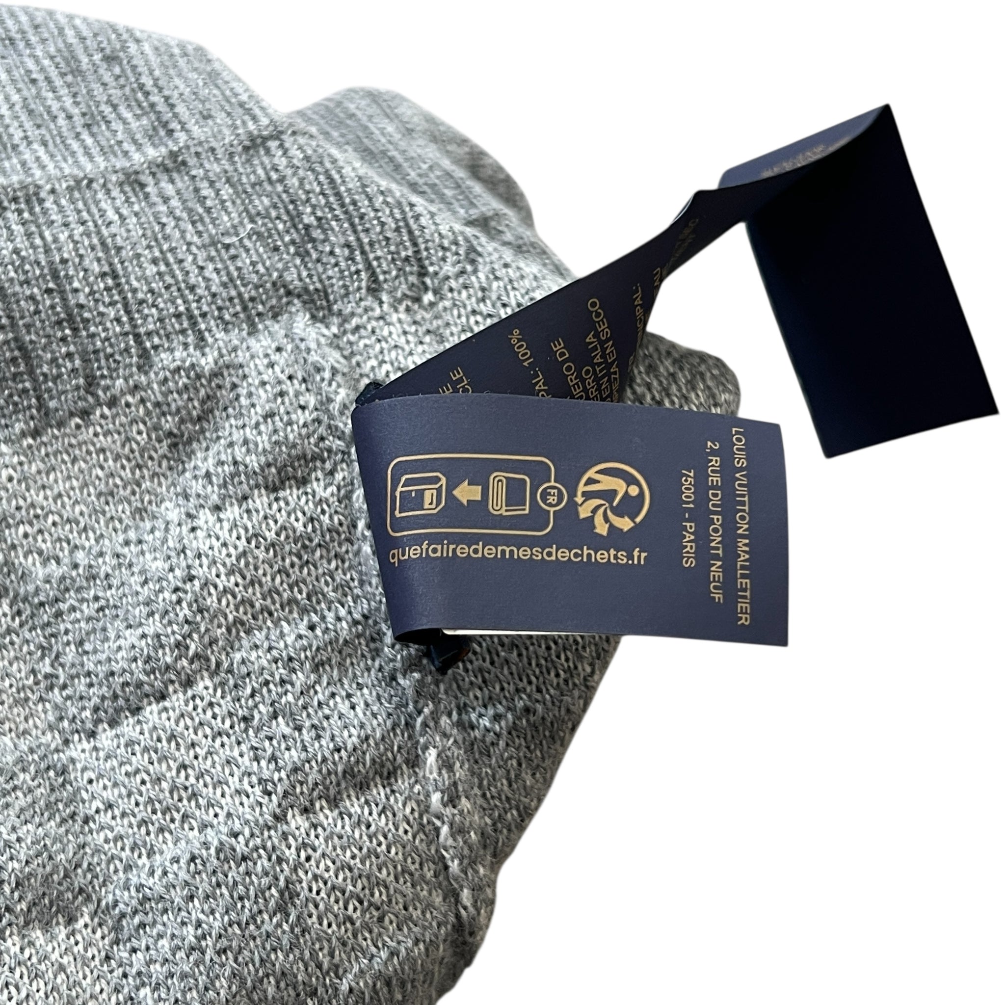 LOUIS VUITTON Neo Petit Damier Wool Beanie in Grey (Made in Italy, Calf-Leather Patch)