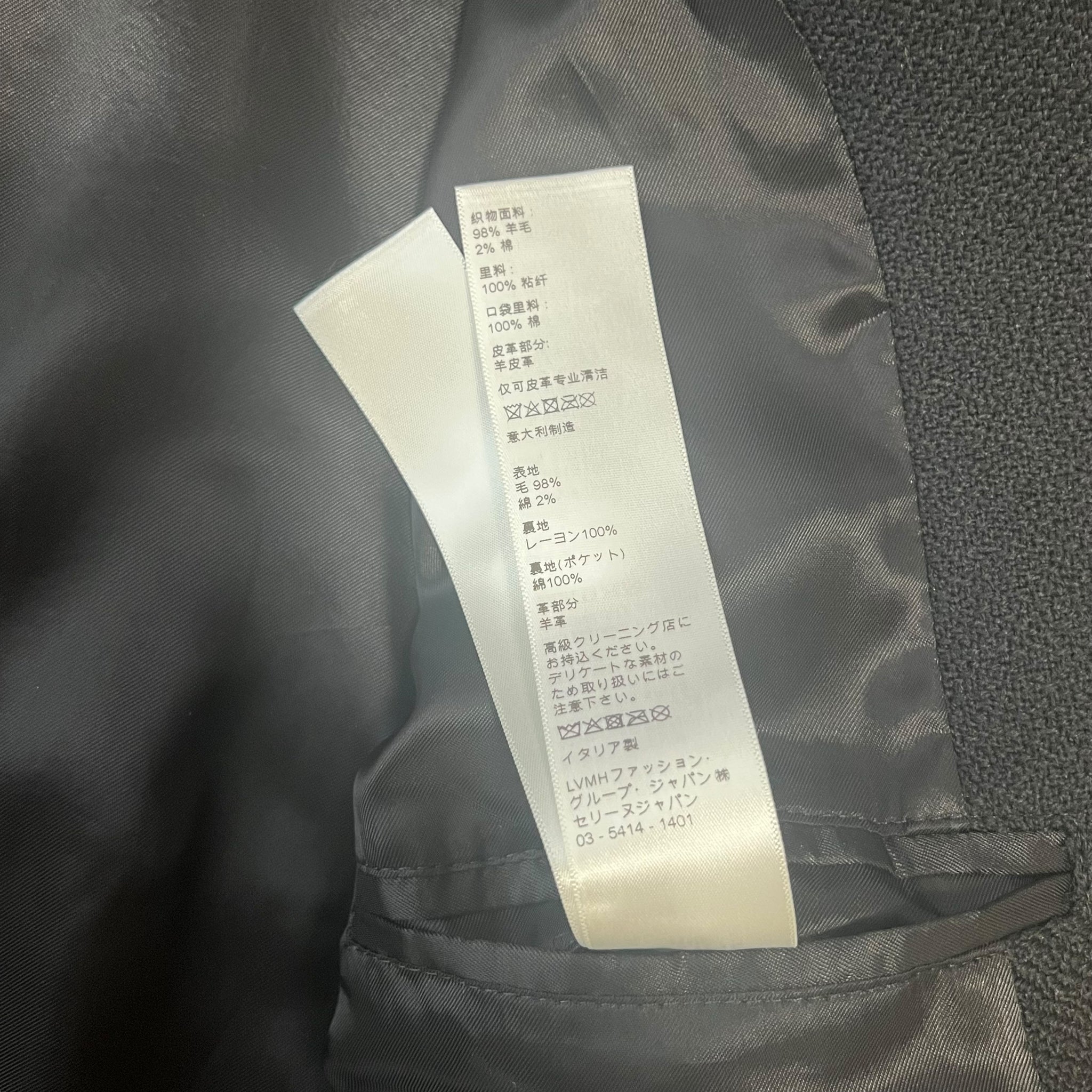 CELINE × HEDI SLIMANE 2021AW TEDDY BLACK LEATHER SLEEVE MELTON BODY VARSITY JACKET