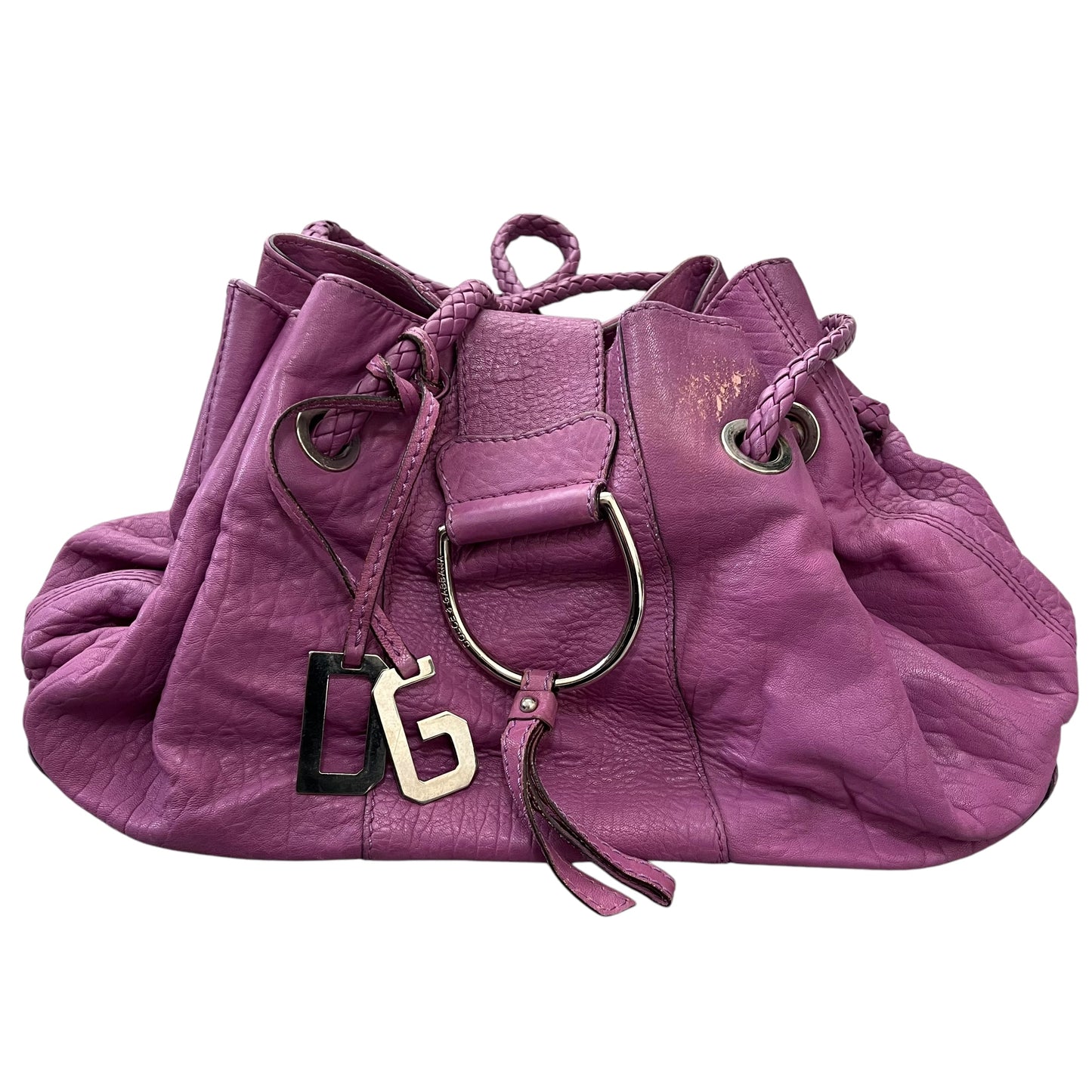 DOLCE&GABBANA Purple Metal Logo Plate Hand Bag Pouch