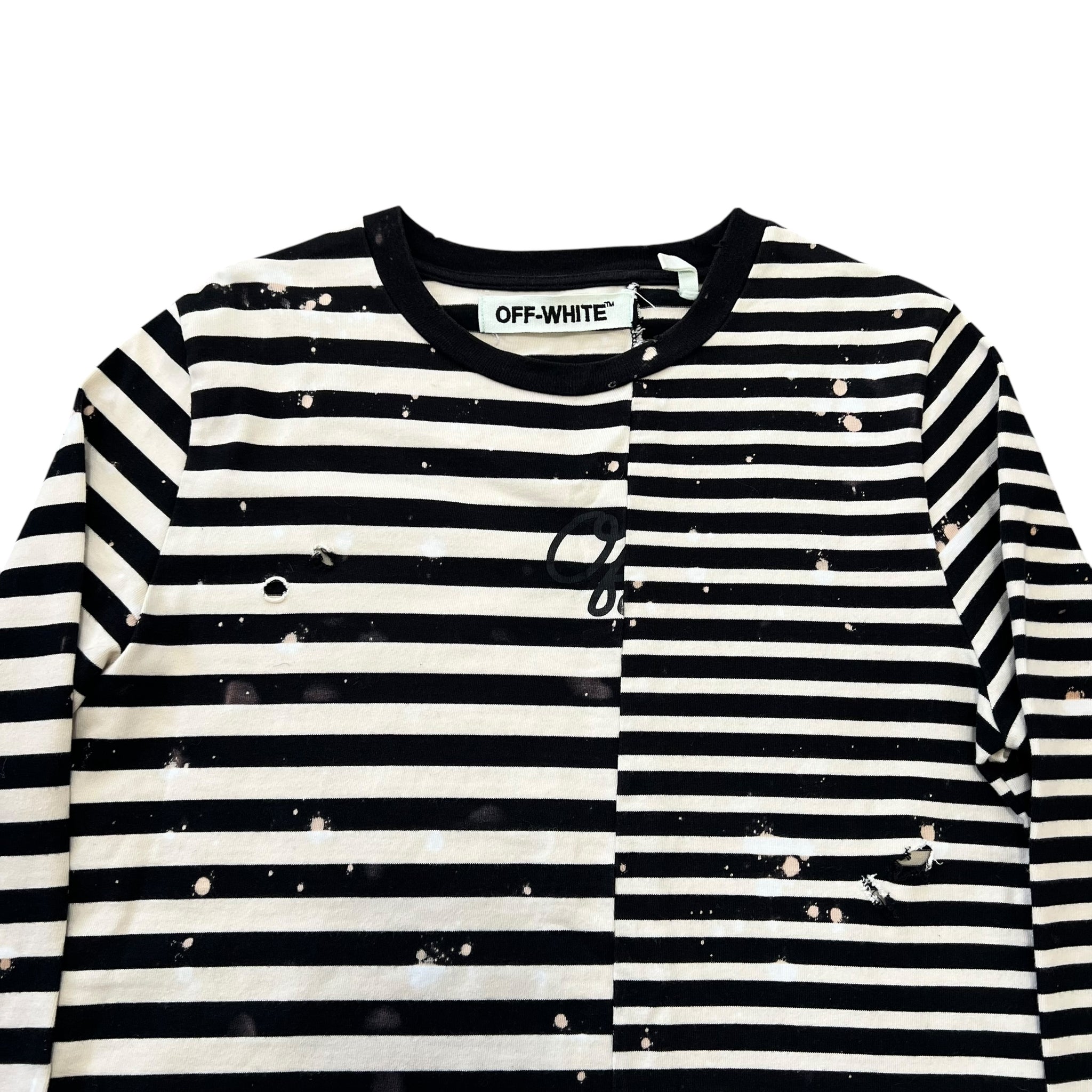 OFF WHITE 2015SS Distressed Border L/S T-Shirts