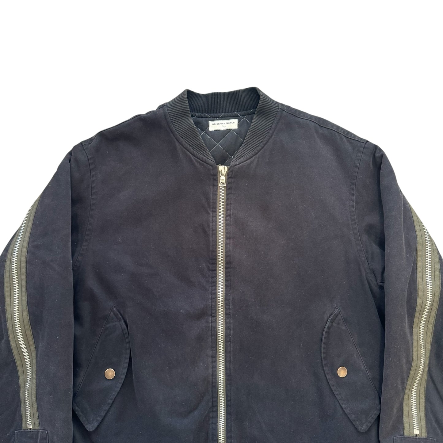 DRIES VAN NOTEN 2014AW MOLESKIN COTTON BACK ZIP BOMBER JACKET