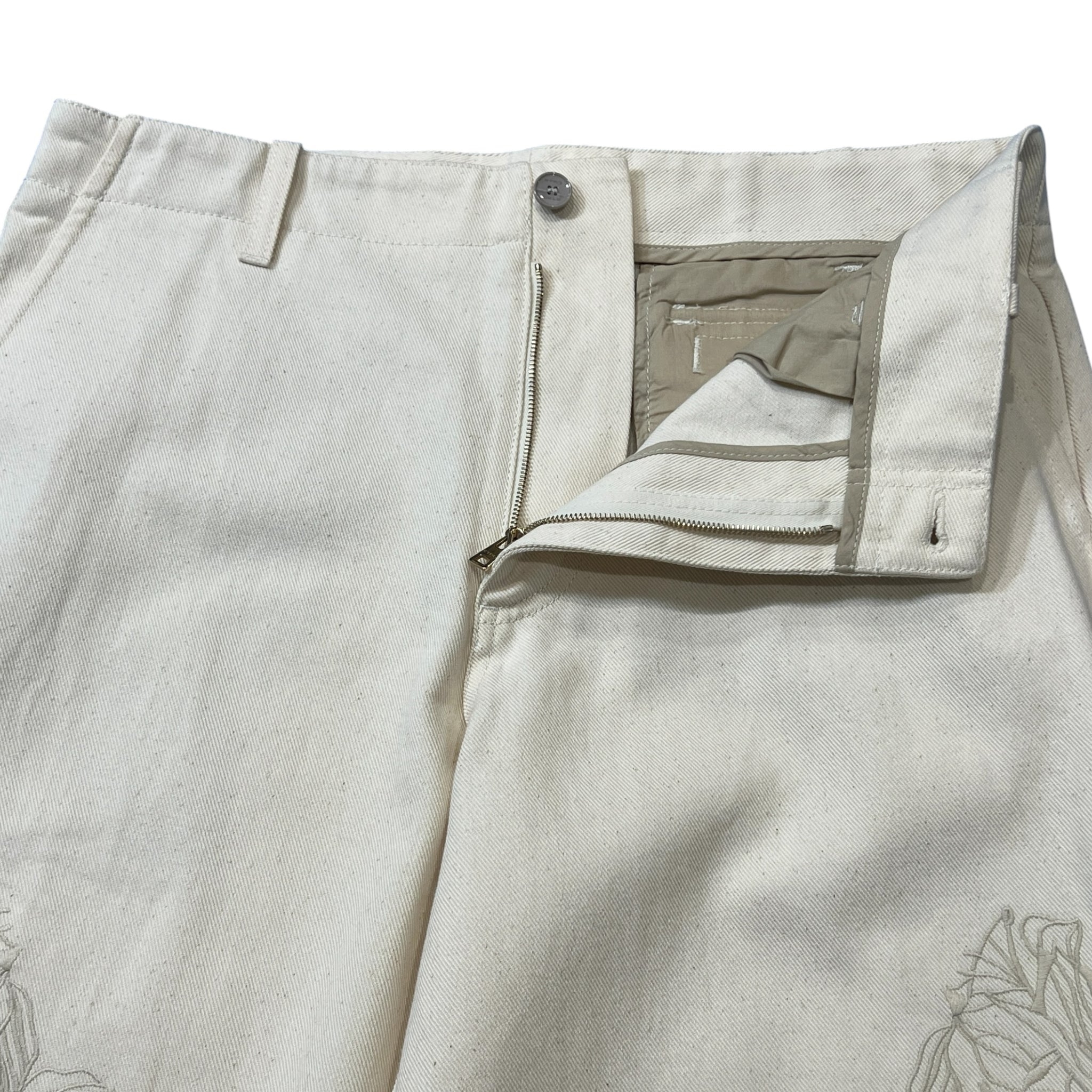 ETRO Floral Cutwork Embroidered Cotton Pants Ivory