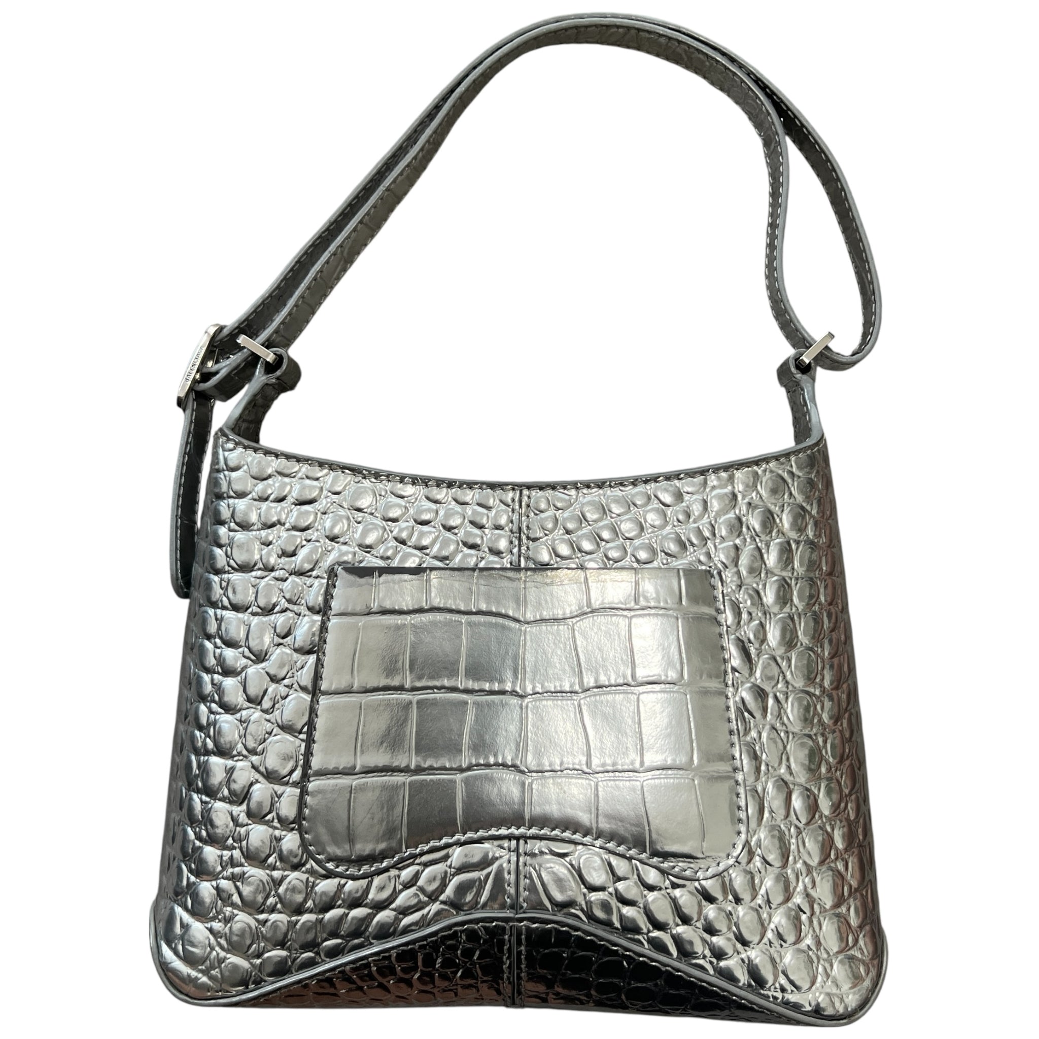 BALENCIAGA 2022SS BB Logo Metallic Crocodile Embossed Leather Hand Bag
