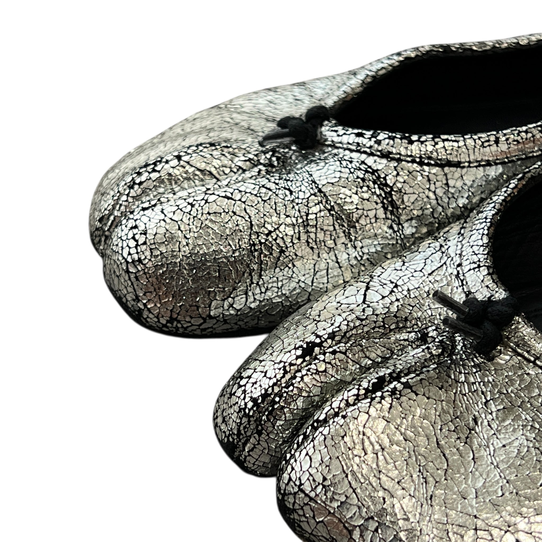 Maison Margiela Tabi Flat Crackled Metallic Leather Shoes