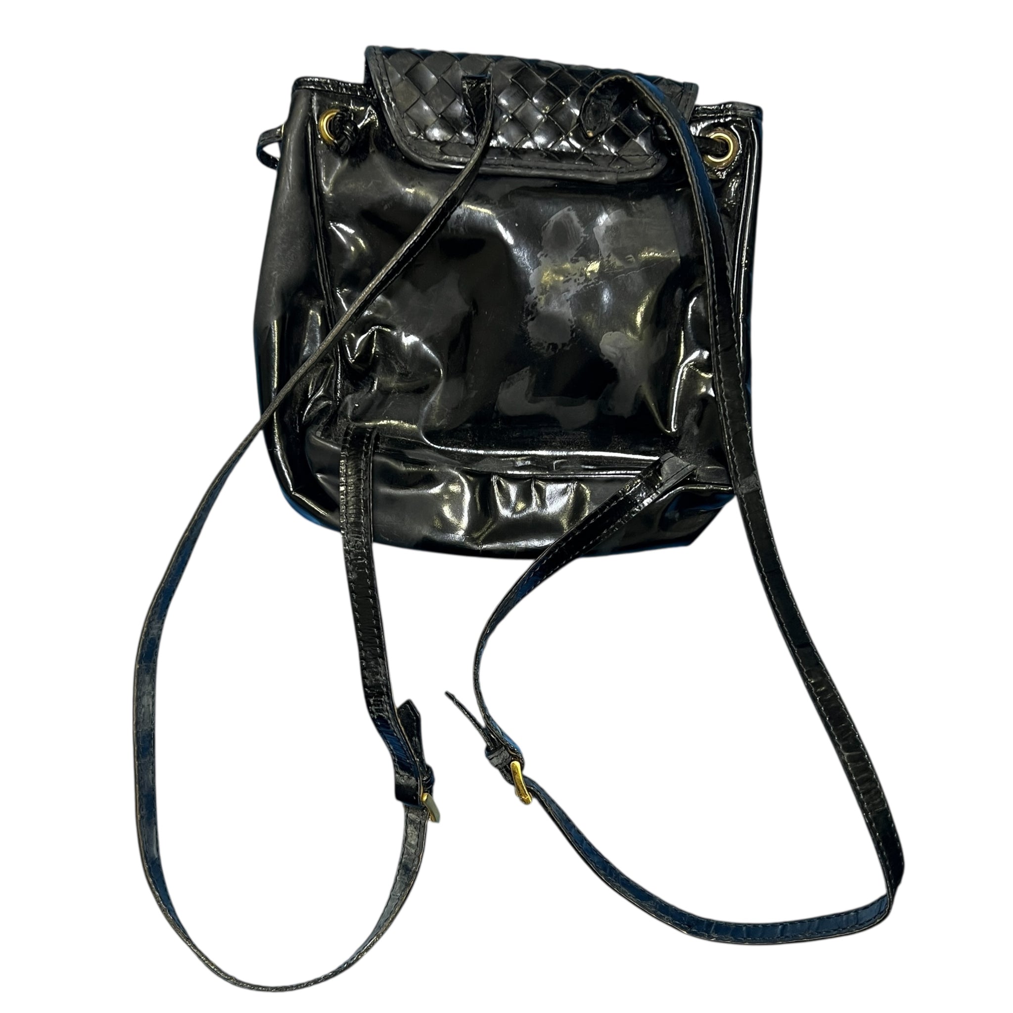 BOTTEGA VENETA Intrecciato Black Patent Leather Mini Backpack