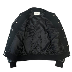 CELINE × HEDI SLIMANE 2021AW TEDDY BLACK LEATHER SLEEVE MELTON BODY VARSITY JACKET