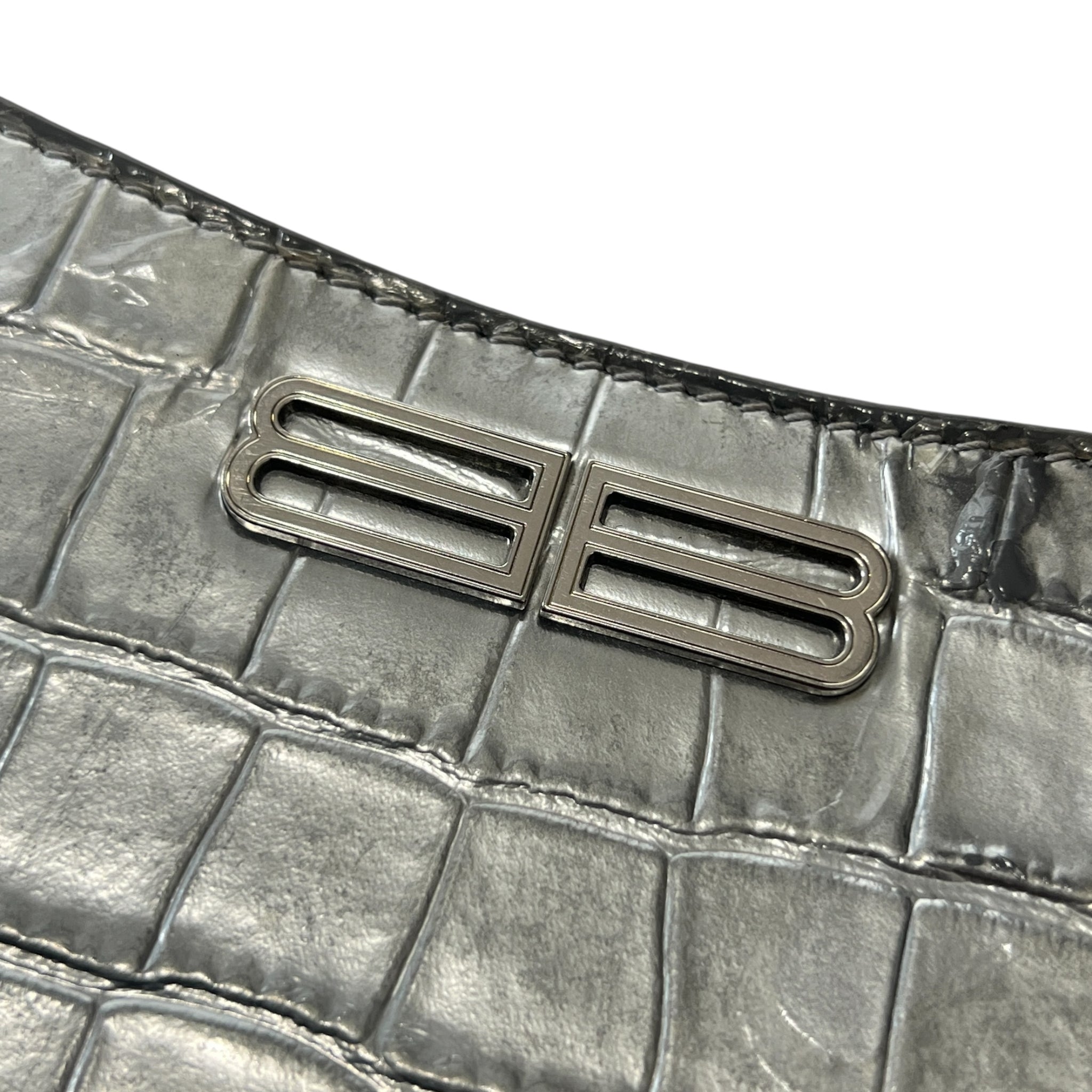 BALENCIAGA 2022SS BB Logo Metallic Crocodile Embossed Leather Hand Bag