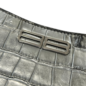 BALENCIAGA 2022SS BB Logo Metallic Crocodile Embossed Leather Hand Bag