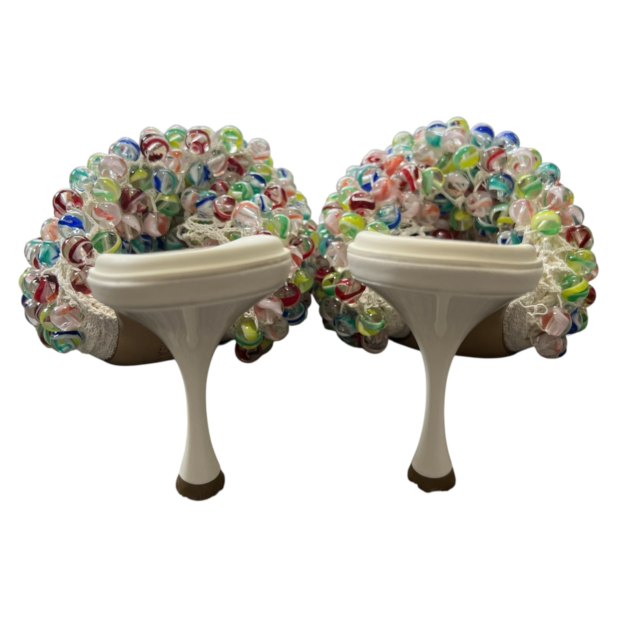 BOTTEGA VENETA “Marble Beads” Hand-Beaded Knit Mules (Ivory & Multicolor / Made in Italy / Box & Dust Bags)