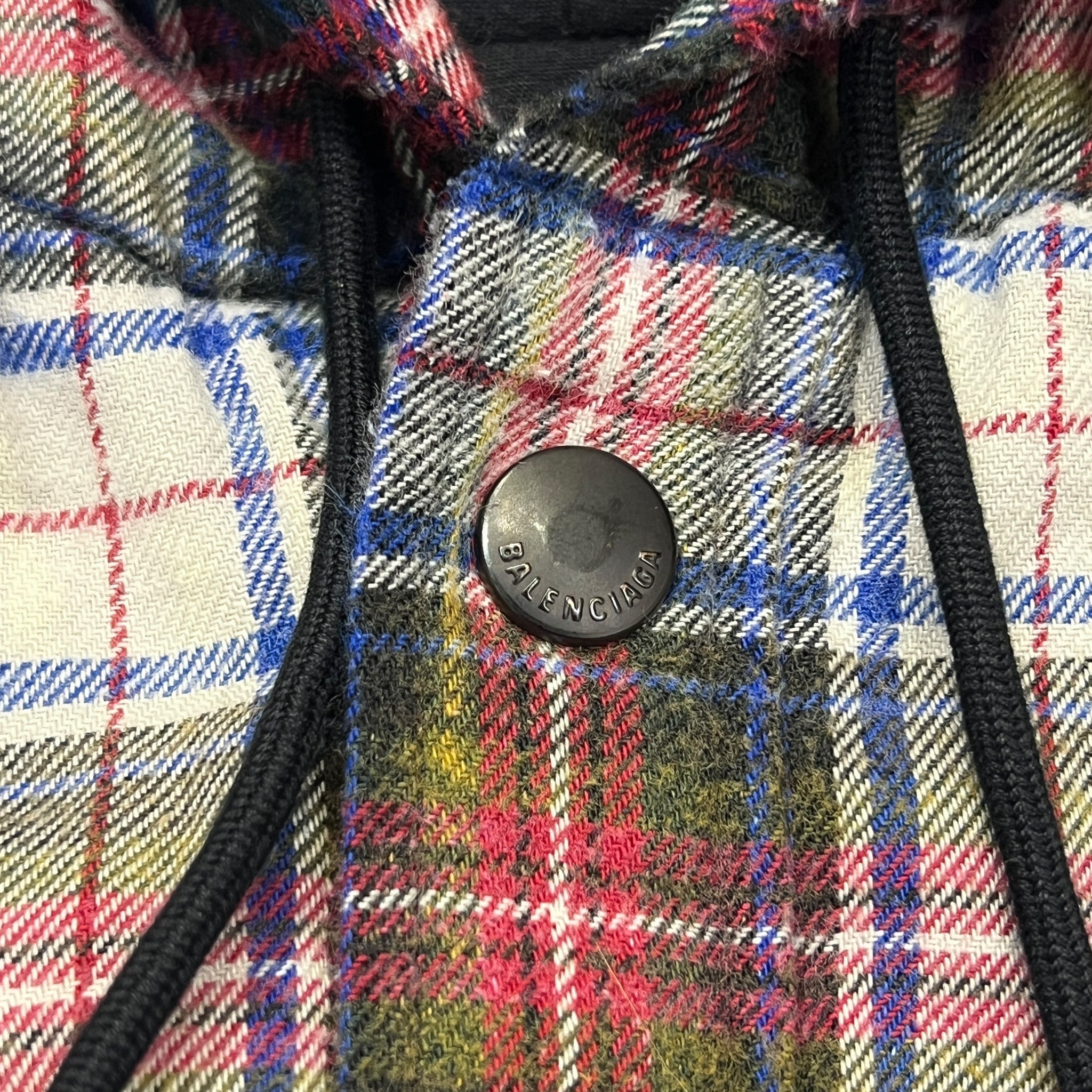 BALENCIAGA 2023SS Oversized Padded Check Flannel Hooded Shirt
