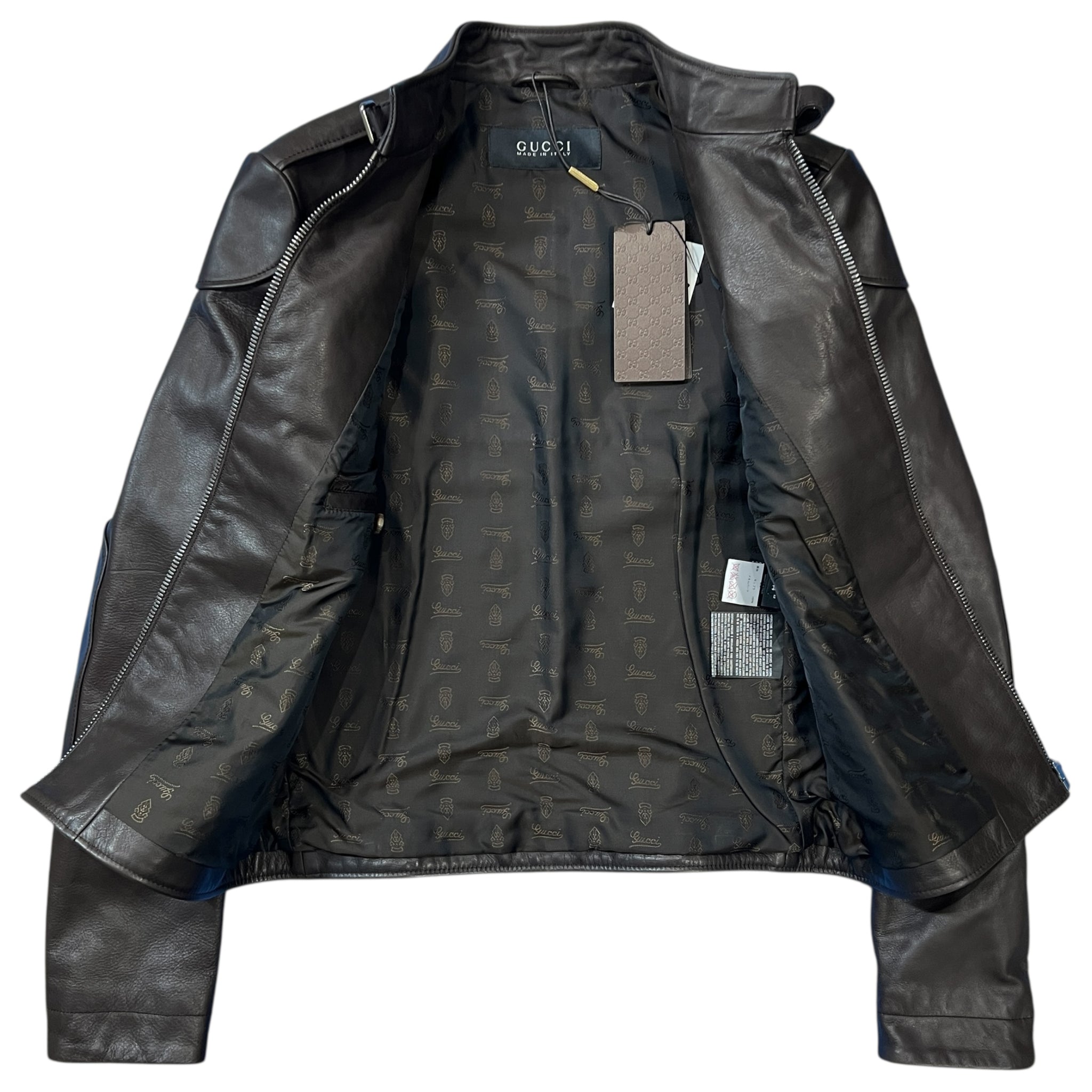 GUCCI 2004AW TOM FORD Horse Leather Black Cafe Moto Biker Jacket