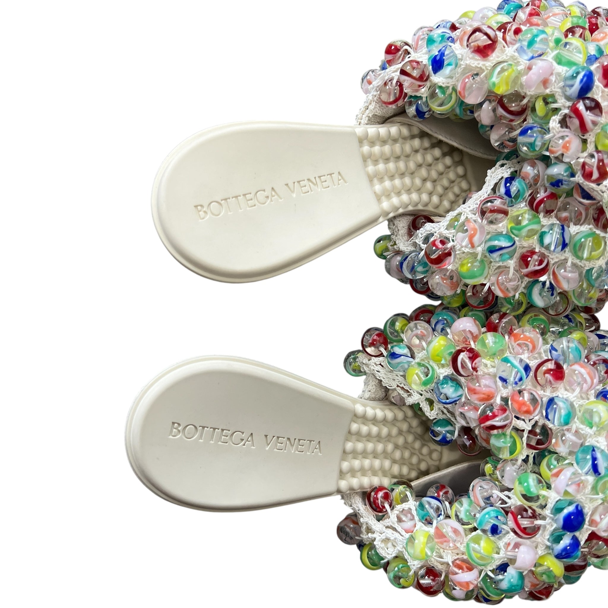 BOTTEGA VENETA “Marble Beads” Hand-Beaded Knit Mules (Ivory & Multicolor / Made in Italy / Box & Dust Bags)