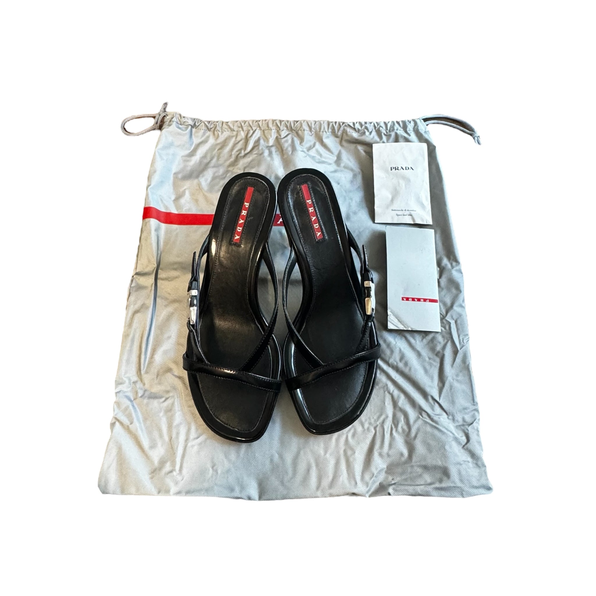 PRADA LEATHER STRAP HEELS SANDAL