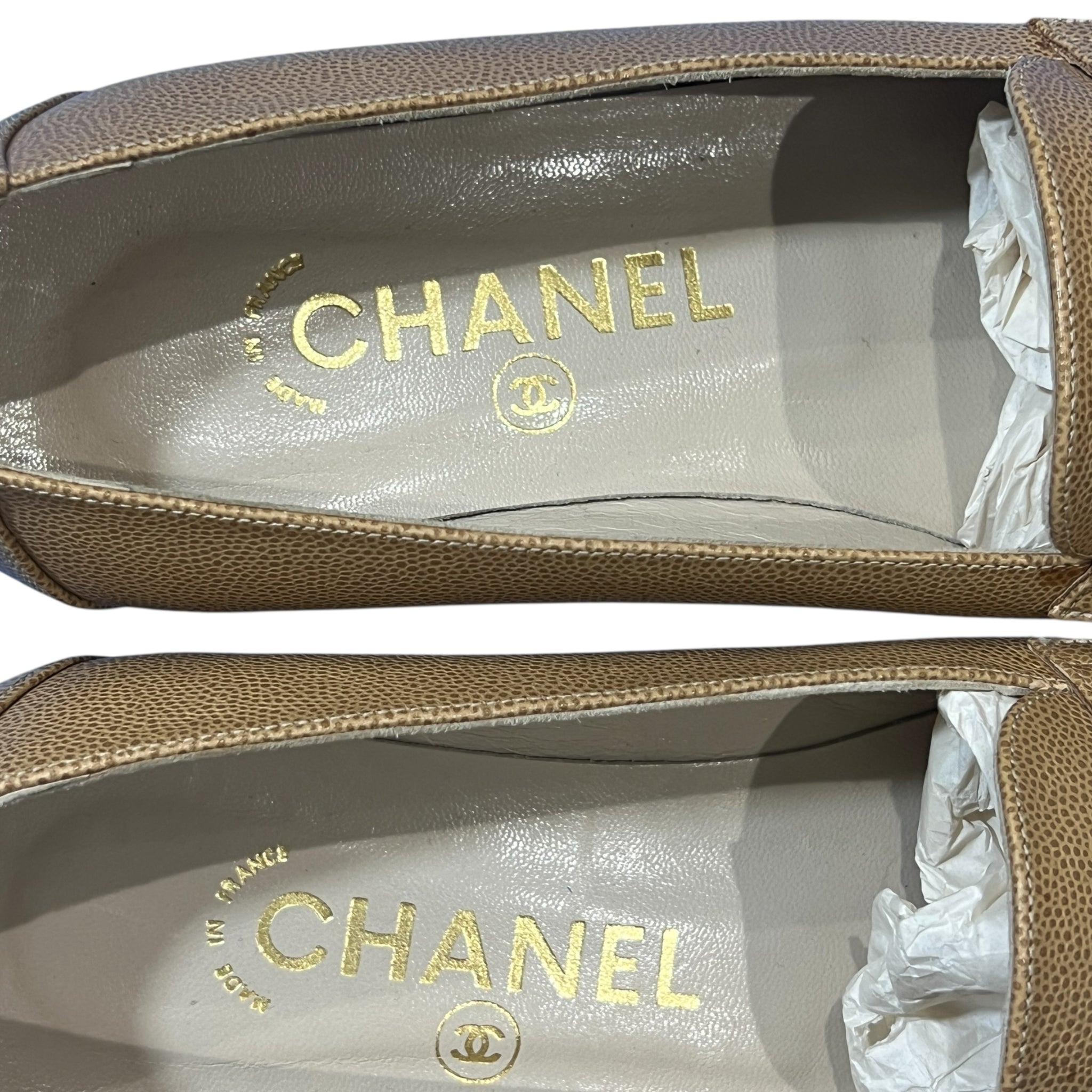 CHANEL Brown Grained Leather Loafers
