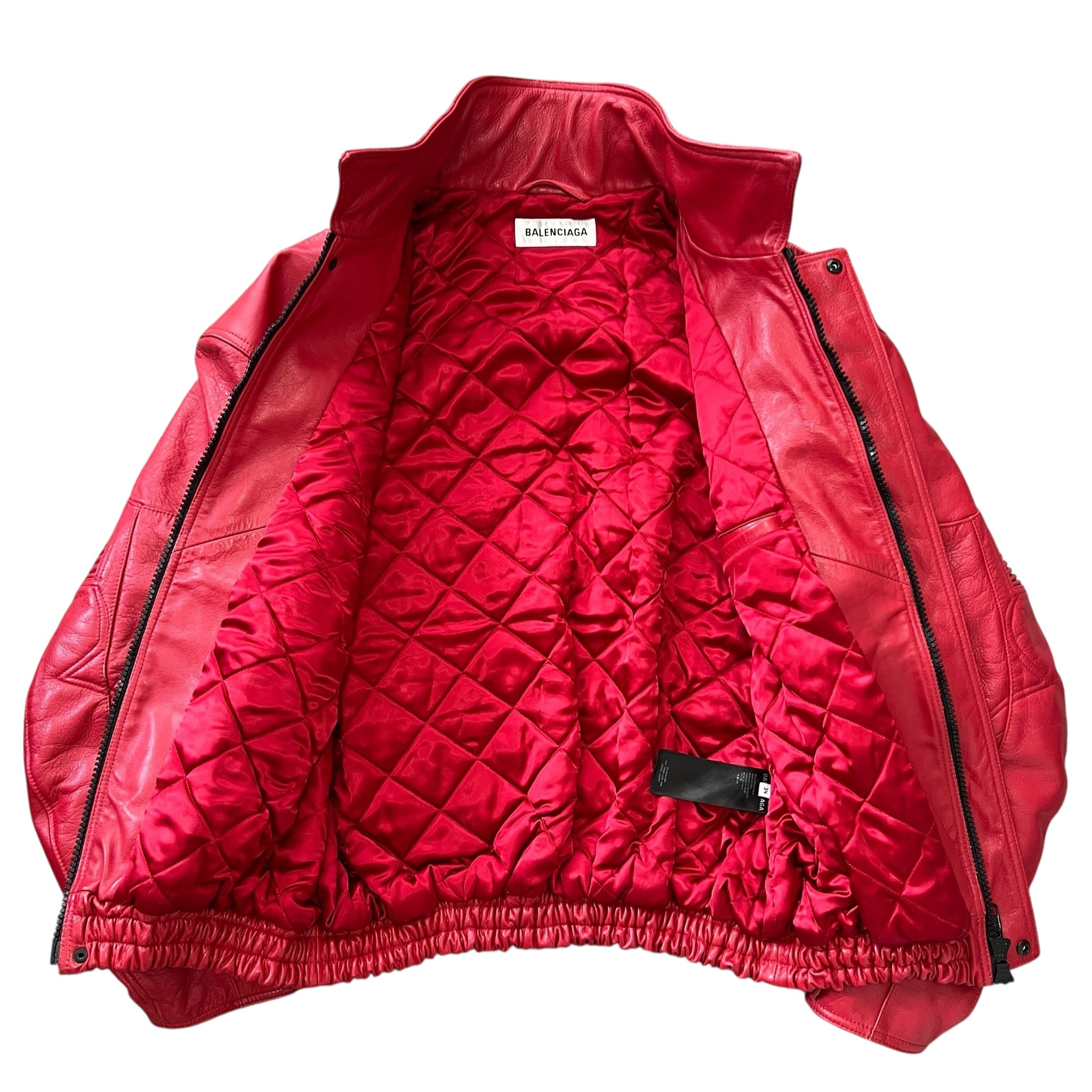 BALENCIAGA FW2019 Moto Calf-Leather Oversized Bomber Jacket in Red (Made in Italy)