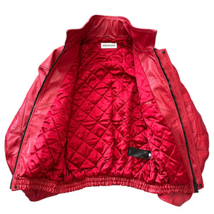 BALENCIAGA FW2019 Moto Calf-Leather Oversized Bomber Jacket in Red (Made in Italy)