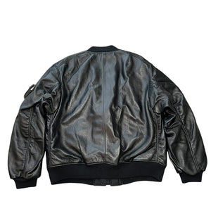 PRADA Raf Simons 21AW Rum Skin Triangle Nappa Leather Oversized Bomber Jacket