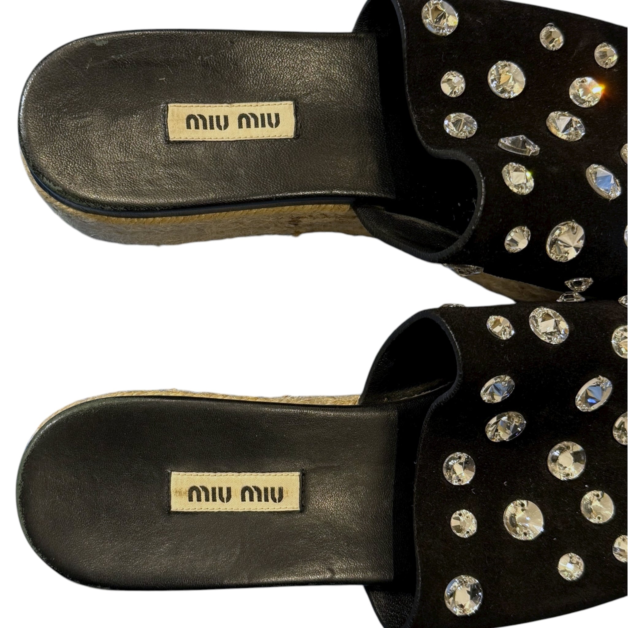 MIU MIU Crystal-Embellished Slingback Leather Sandals