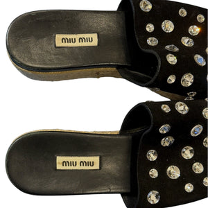 MIU MIU Crystal-Embellished Slingback Leather Sandals