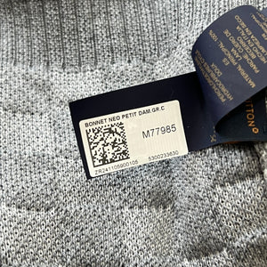 LOUIS VUITTON Neo Petit Damier Wool Beanie in Grey (Made in Italy, Calf-Leather Patch)