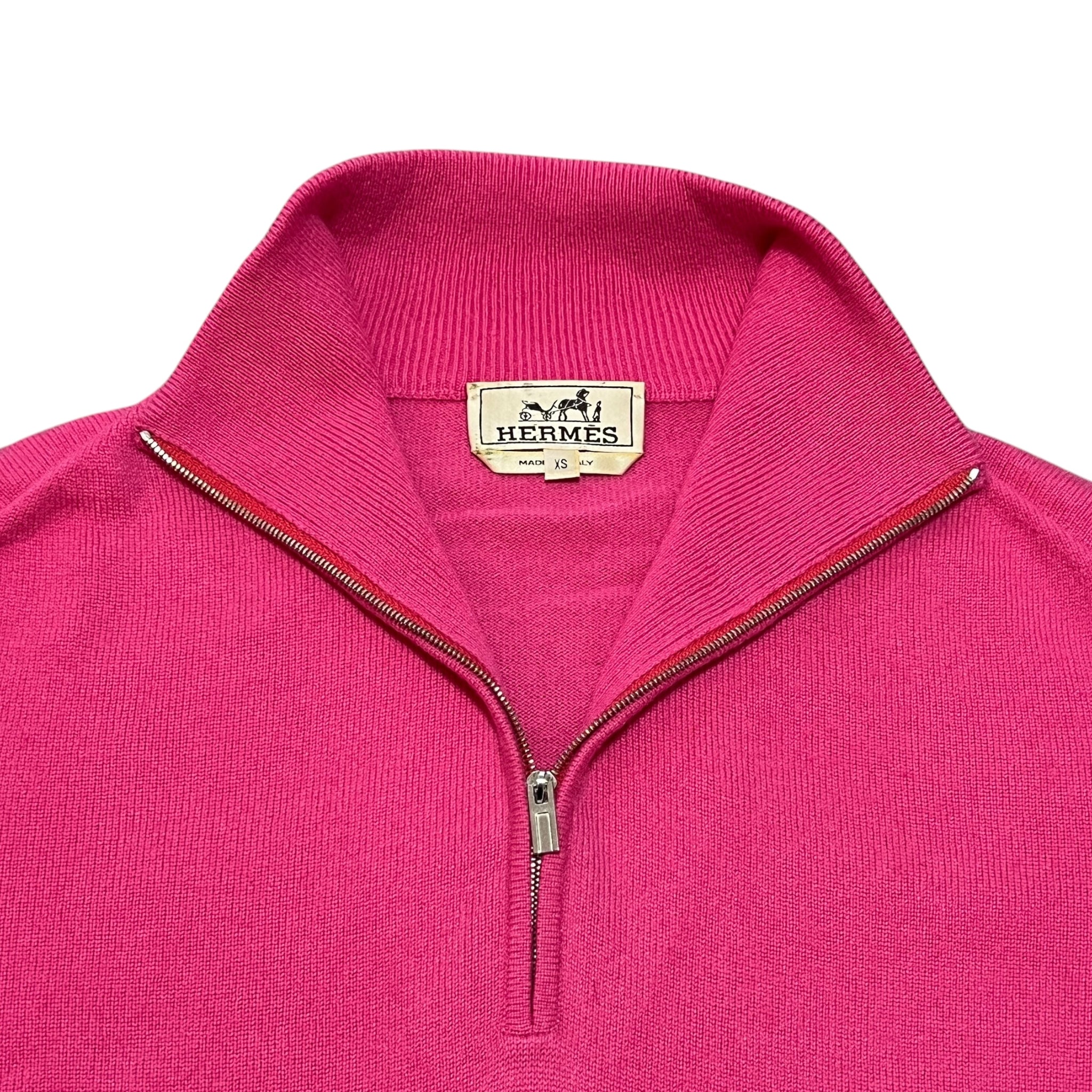 HERMES Cashmere Half Zip L/S Knit Sweater Pink