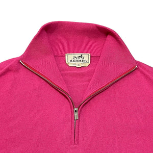 HERMES Cashmere Half Zip L/S Knit Sweater Pink