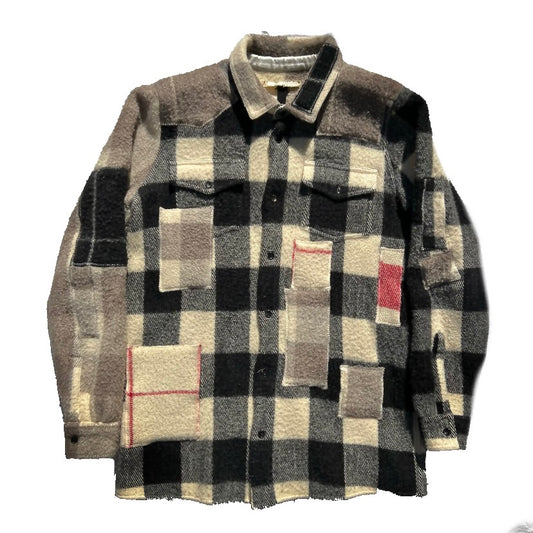 OFF WHITE 2016AW CHECK FLANNEL PATCHWORK WOOL COAT VIRGIL ABLOH