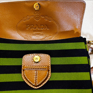 PRADA STRIPED CANVAS AND LEATHER CROSSBODY PURSE HANDBAG MULTIPLE COLOR