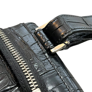 Real Crocodile Leather Asymmetric Zip Design Shoulder Bag
