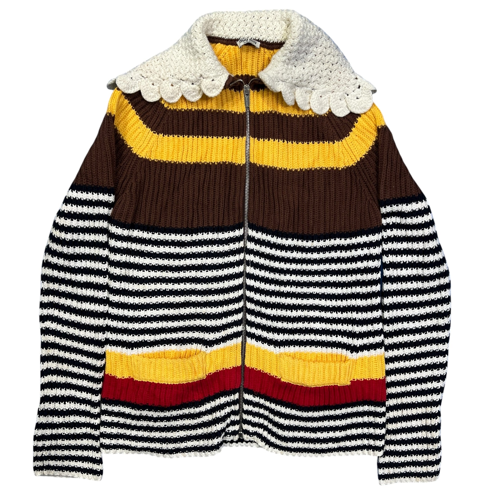 MIU MIU 2020AW Miuccia Prada Striped Mock Neck Cardigan