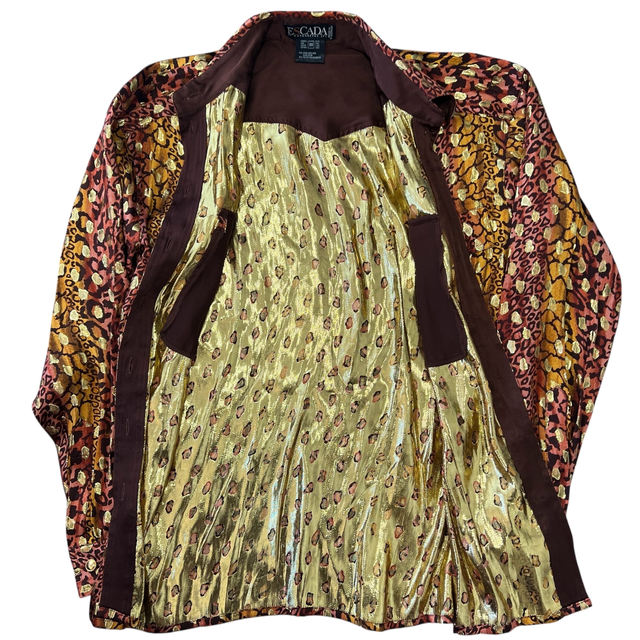 ESCADA ヴィンテージ シルク メタリックレオパード プリント シャツ