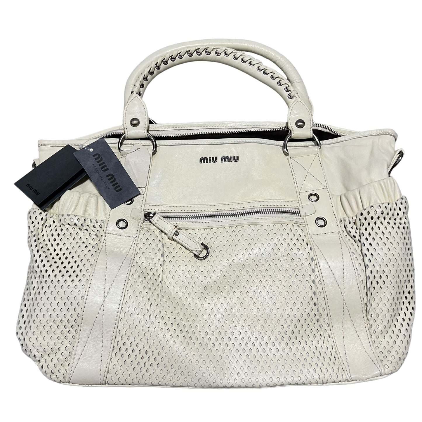 MIU MIU LEATHER MESH HAND BAG