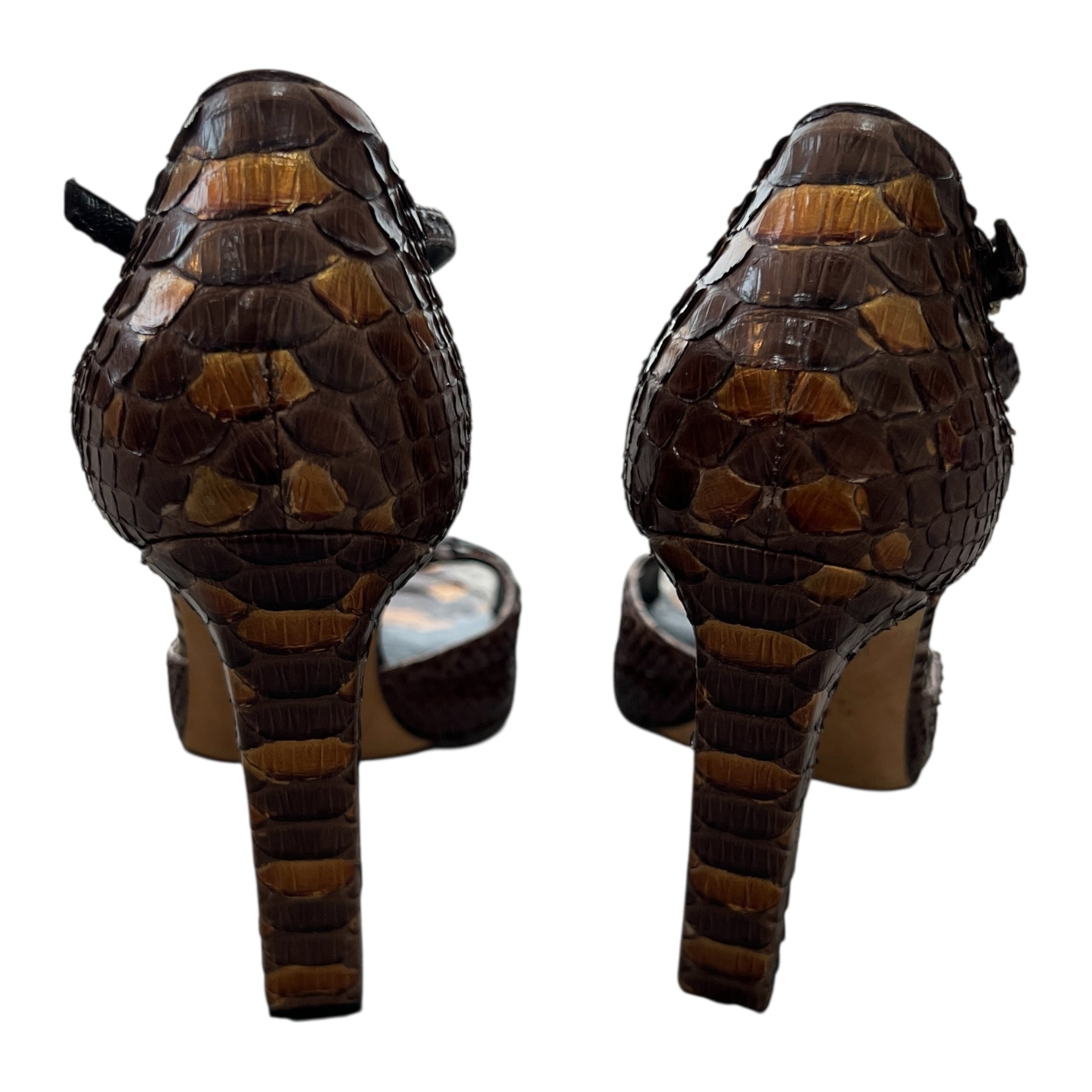 GUCCI Brown Python Flowei Motif Open-Toe  High Heel