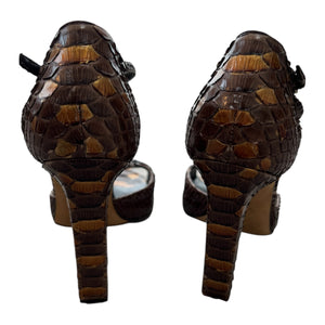 GUCCI Brown Python Flowei Motif Open-Toe  High Heel