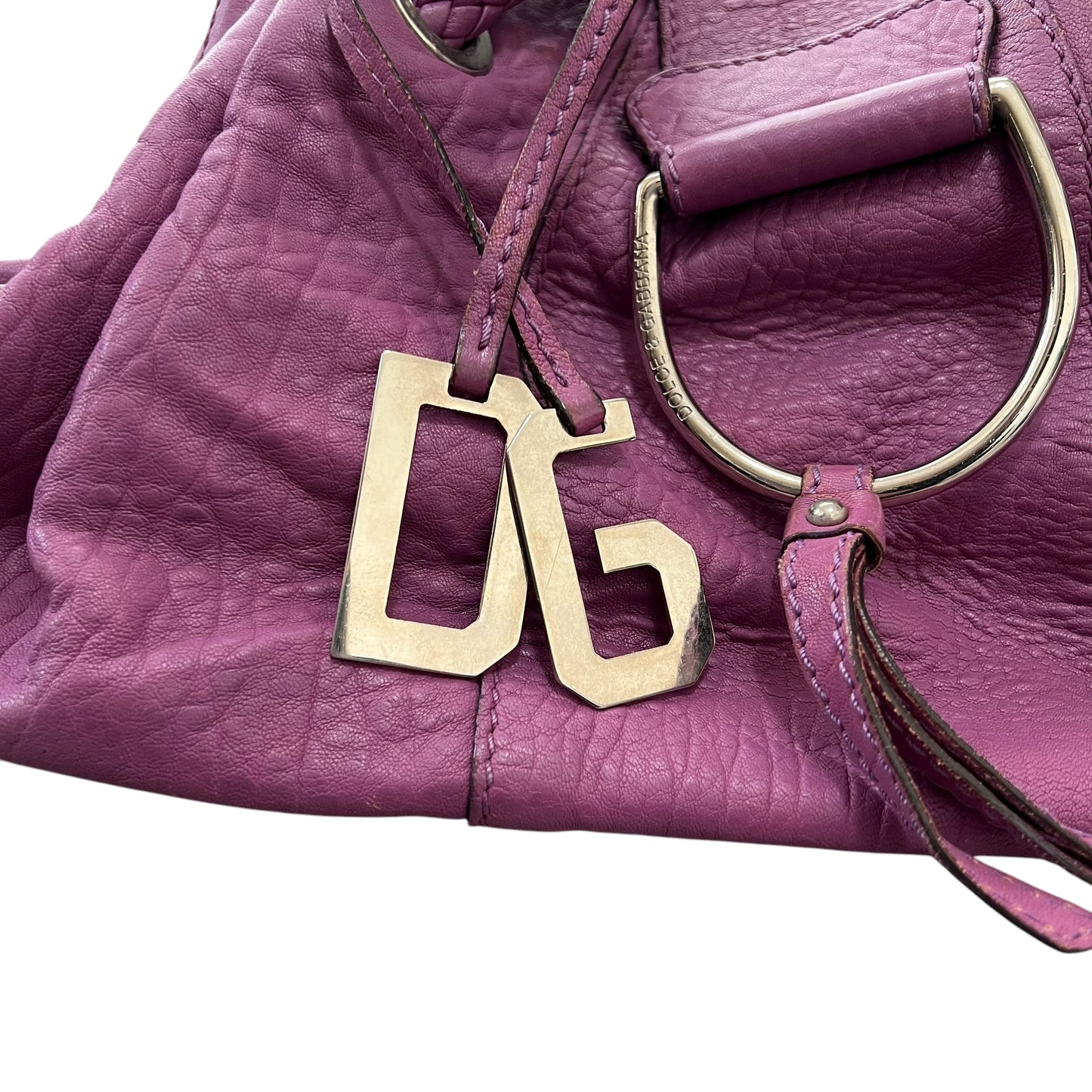 DOLCE&GABBANA Purple Metal Logo Plate Hand Bag Pouch