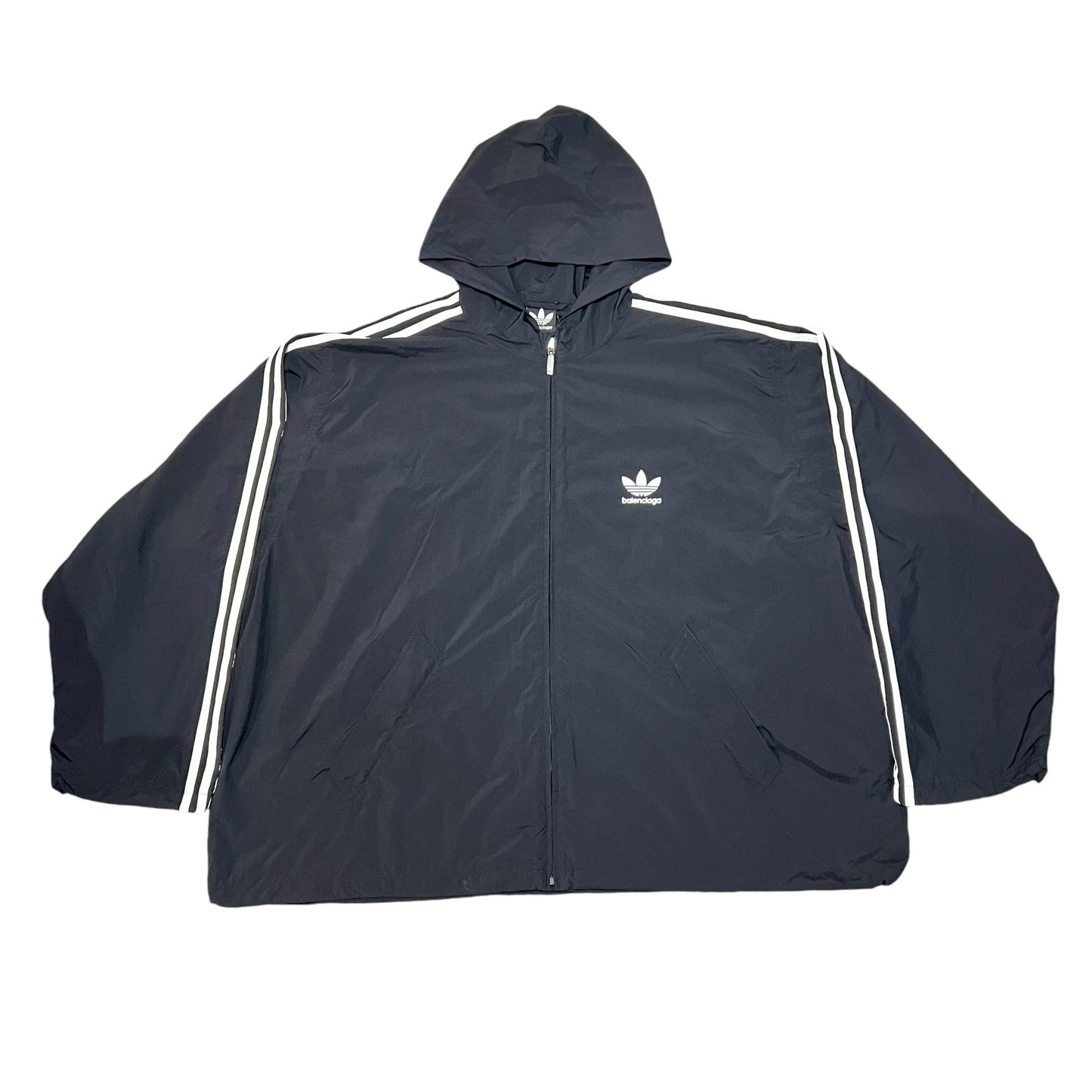 BALENCIAGA 23SS ×ADIDAS STRIPES NYLON ZIP UP HOODED JACKET