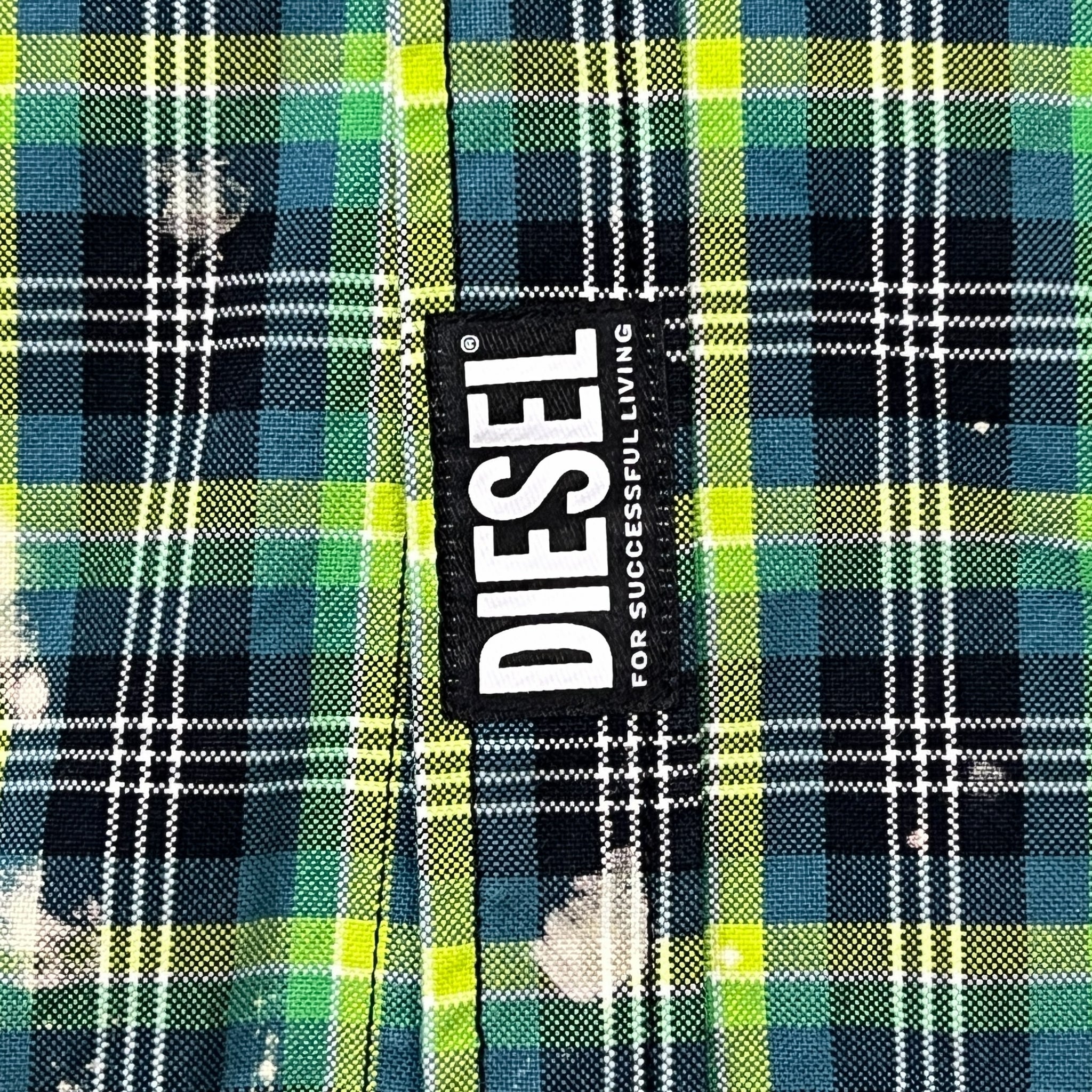 DIESEL Men's S-MOON-CHECK Embroidery & Treated Combination Shirt