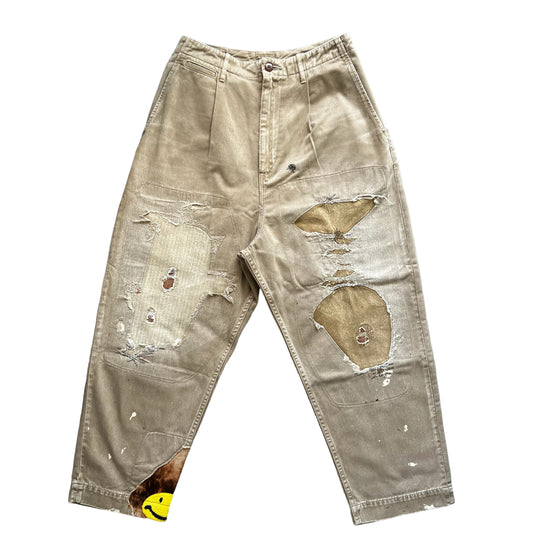 KAPITAL KARAGI HIGH WEST NEAM PANTS (LAMBER JACK DAMAGED) "Beige"