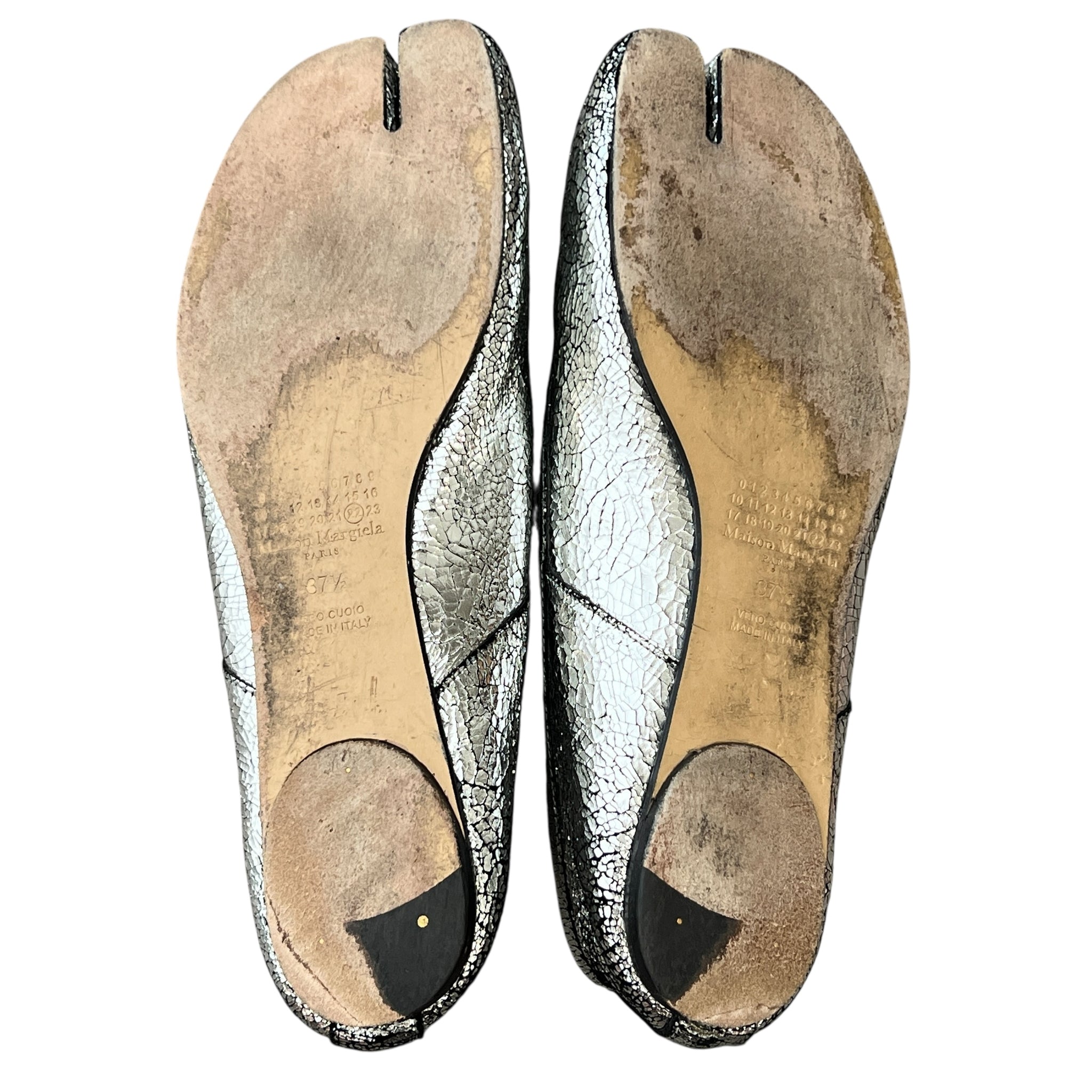 Maison Margiela Tabi Flat Crackled Metallic Leather Shoes