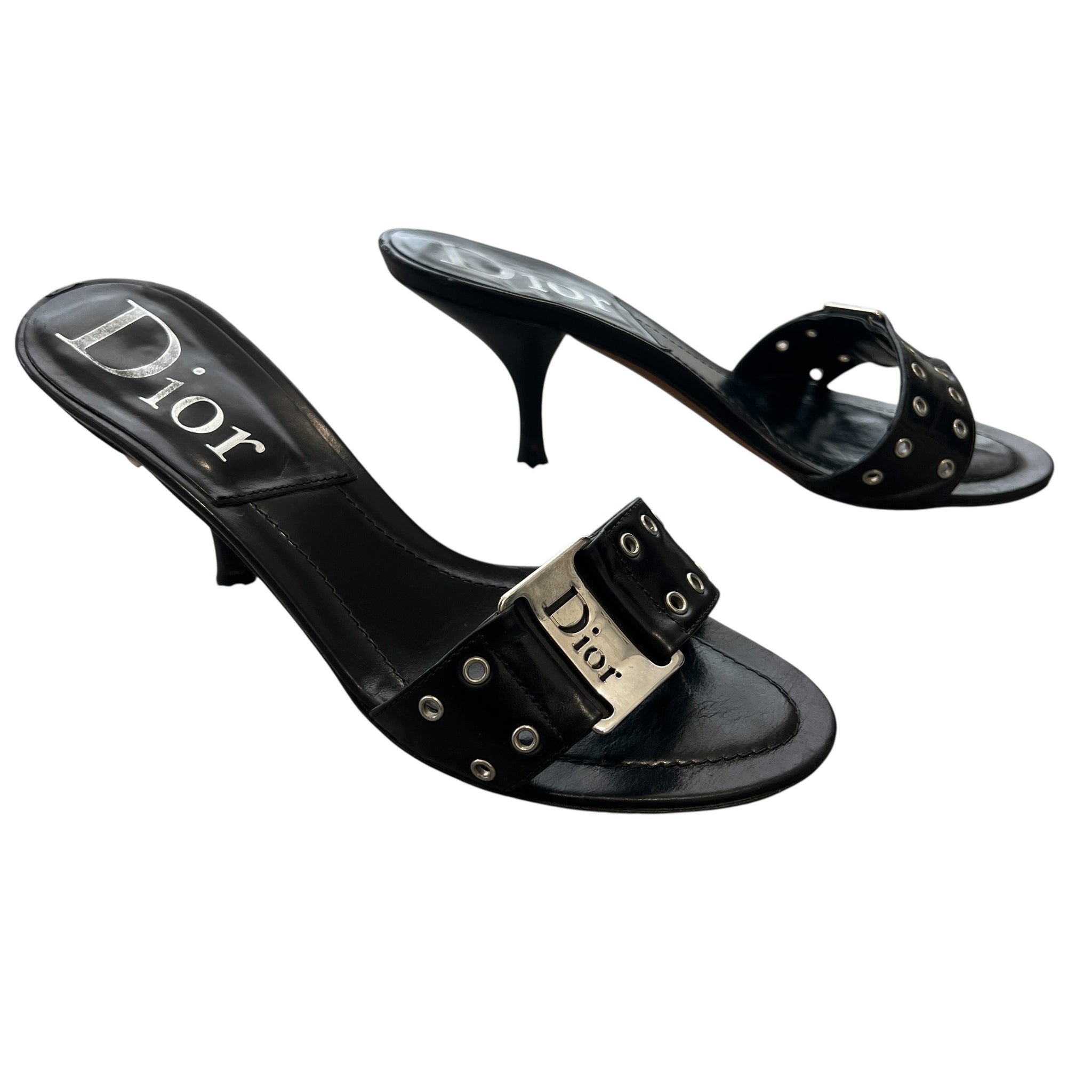 Chirstian Dior John Galliano Street Chic Metal Logo Plate Mule / Heel sandal
