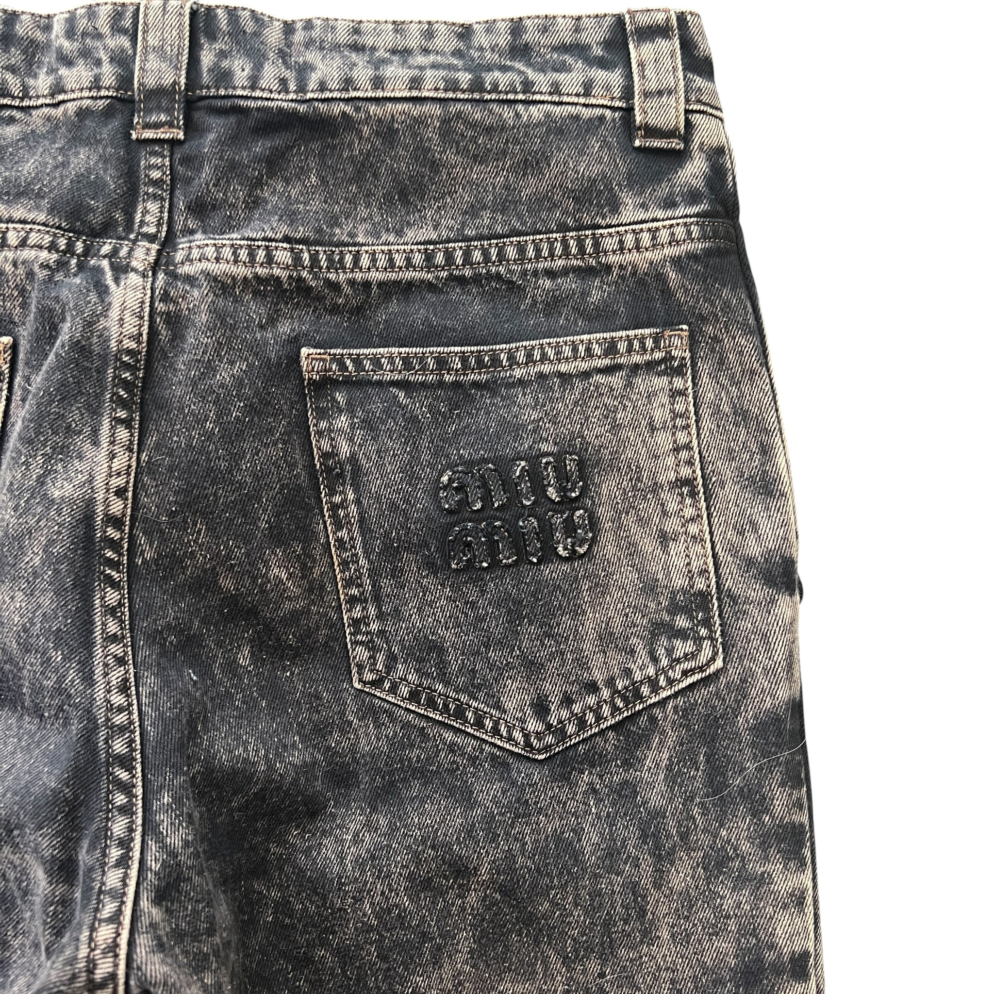 MIU MIU 2023SS Marbleized Garment‑dyed Gabardine Jacket and Stainless Steel Marbleized Back Logo Denim Pants