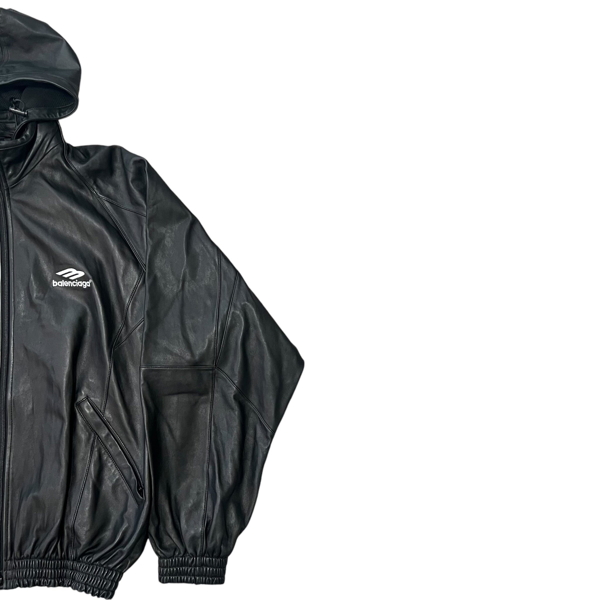 BALENCIAGA 2022AW 3B Sport Icon Tracksuit Leather Jacket