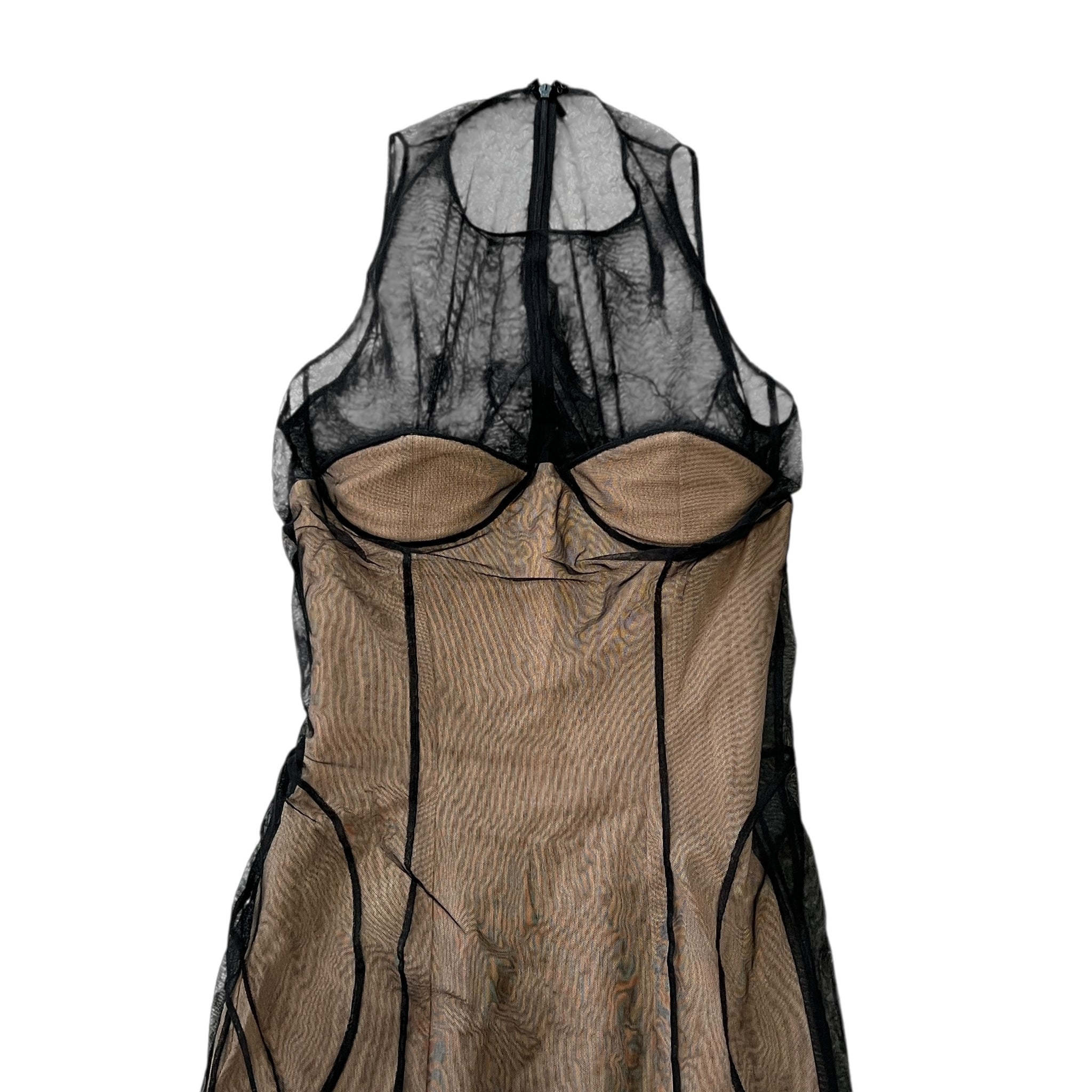 GUCCI By TOM FORD 2001SS Runway Mesh Corset Bodycon Dress