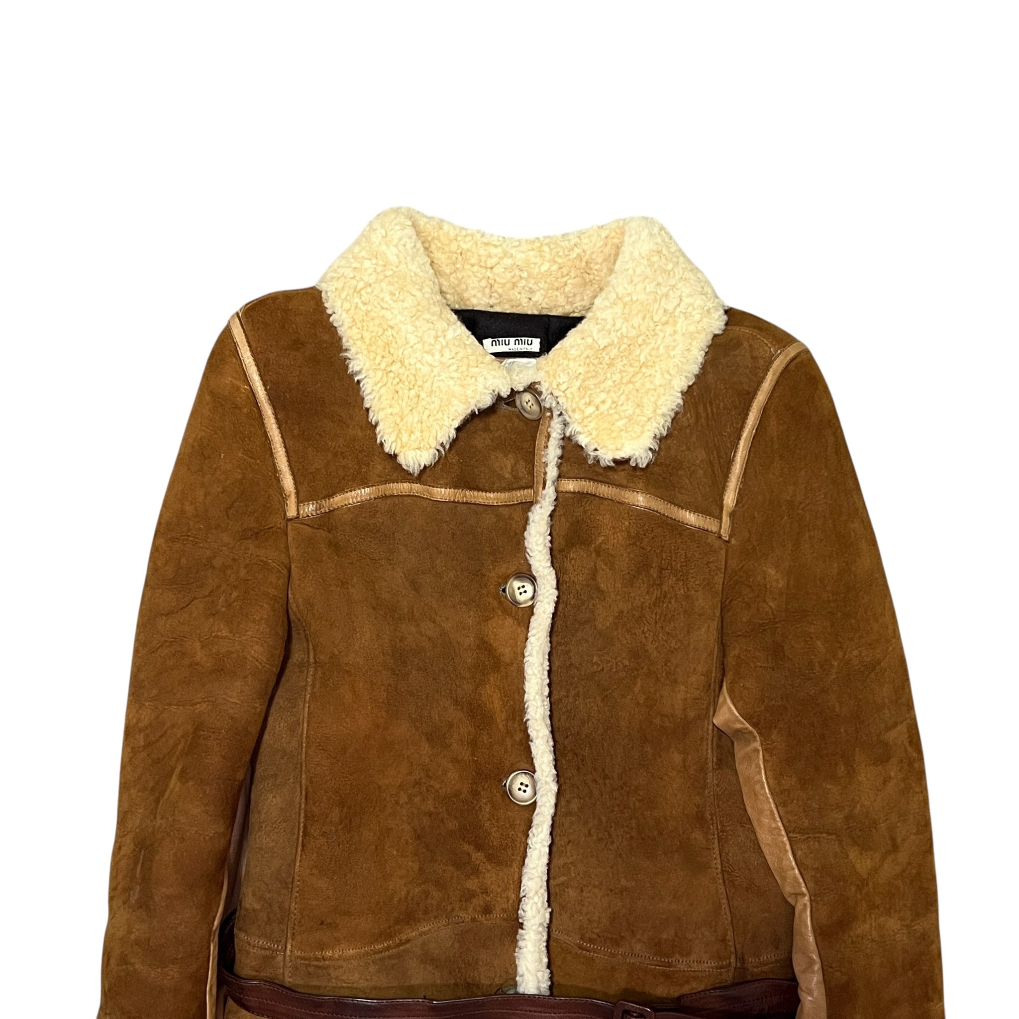 MIU MIU Vintage Fox Collar Bore Sheepskin Leather Long Coat